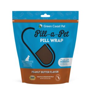 green coast pet pill-a-pet pill wrap for dogs peanut butter flavor | made in usa | probiotics | 60 wraps