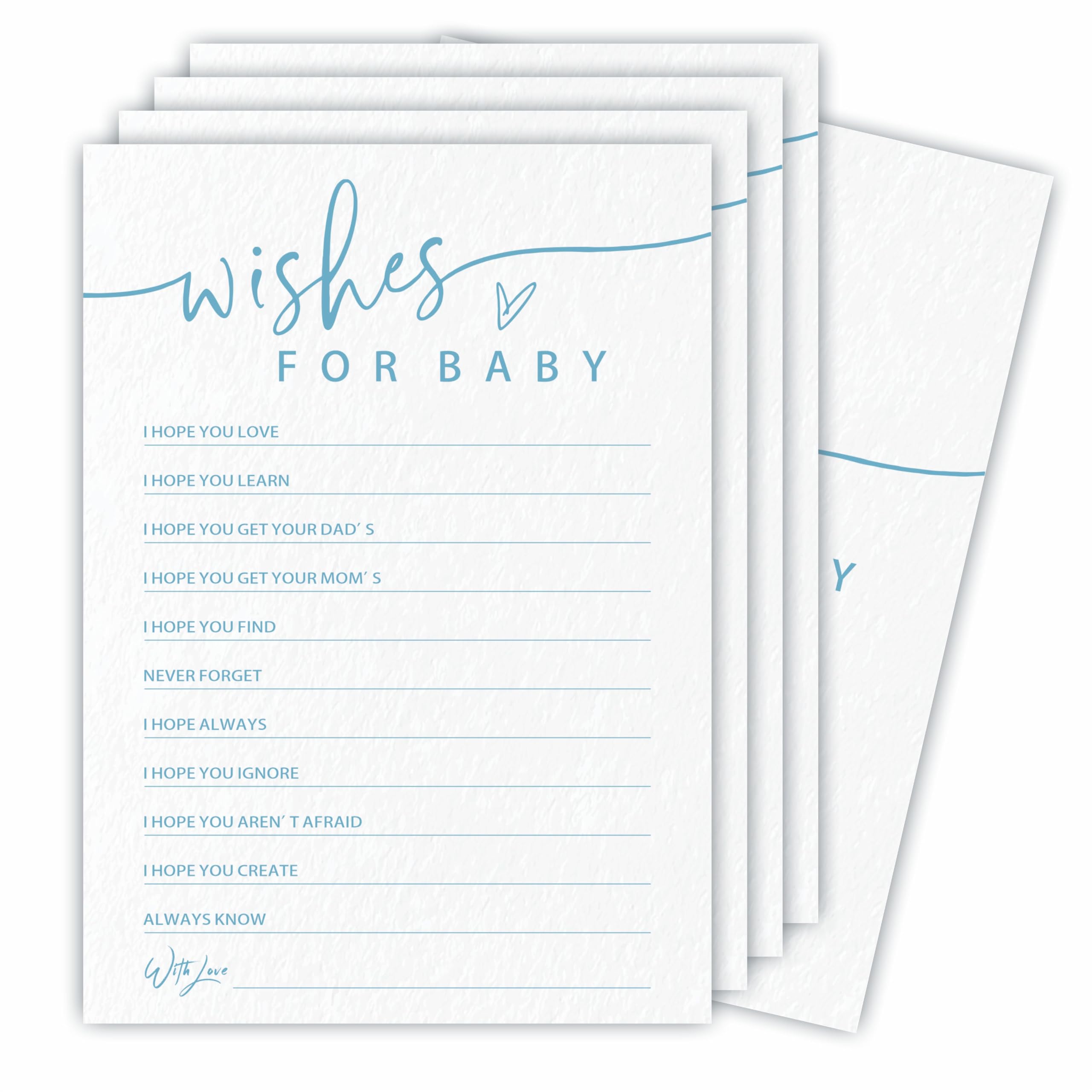 Wishes for Baby Game Set for Baby Shower - Minimalism White & Blue - 30 Double-Sided Fill in Style Game Cards for Gender Reveal, Baby Announcement, Party Favor & Supplies - C05