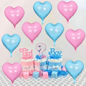 Pink Blue Heart Balloons, 18 Inch Pastel Blue Pink Foil Heart Balloons Pearl Pink Blue Heart Shape Mylar Balloons Baby Blue and Pink Party Balloons for Baby Shower Gender Reveal Birthday