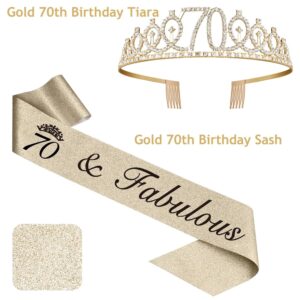 70th Birthday Decorations for Women Gold, Including 70th Birthday Sash and Tiara, 70th Birthday Cake Topper and Birthday 70 Candles, 70th Birthday Gifts for Women (Gold)