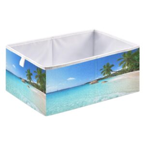 QUGRL Sunny Summer Beach Storage Bins Cube Tropical Palm Tree Clothes Storage Basket Foldable Storage Box Organizer for Shelves Closet Cabinet Office Dorm Bedroom 11x11 in