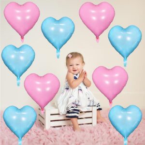 Pink Blue Heart Balloons, 18 Inch Pastel Blue Pink Foil Heart Balloons Pearl Pink Blue Heart Shape Mylar Balloons Baby Blue and Pink Party Balloons for Baby Shower Gender Reveal Birthday