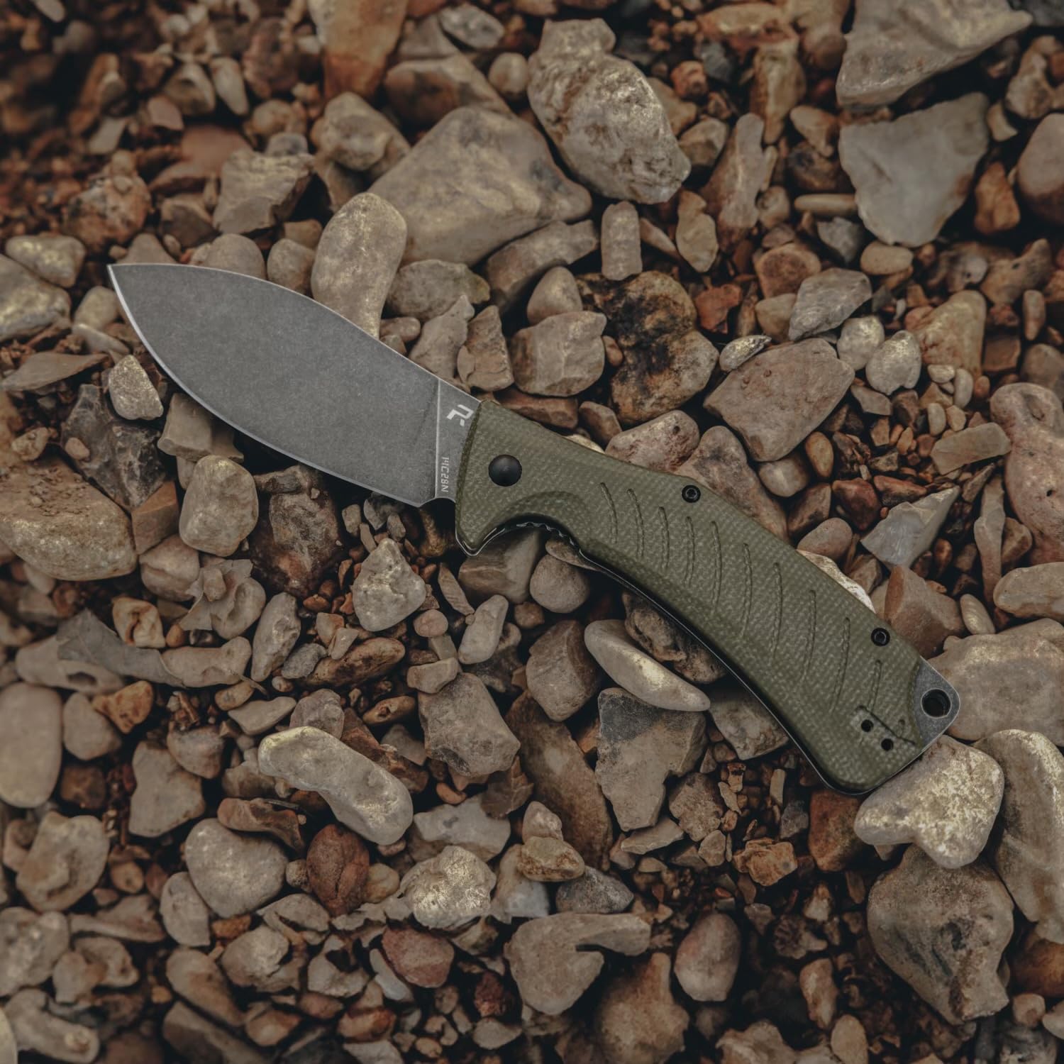 REVO Knives Ness Folding Pocket Knife; 3.375" 14C28N Stonewash Blade with Durable Micarta Handle; Flip Tab Open, Secure Liner lock, Reversible Pocket Clip, EDC Tactical Knife (Green)