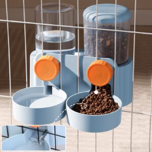 Yummy Sam Hanging Automatic Pet Food Bowl Water Dispenser, 1L Auto Gravity Cat Feeder and Waterer Set Kennel Feeding Watering Station Crate Feeder Dish for Rabbit Puppy Cats Ferret (Blue)