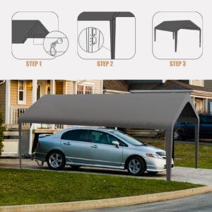 GOTRUTH Canopy Replacement Cover, Carport Replacement Canopy, 800D Oxford Waterproof & UV Protected Tarp with Ball Bungees (Frame is not Included) (Gray, 12x20)