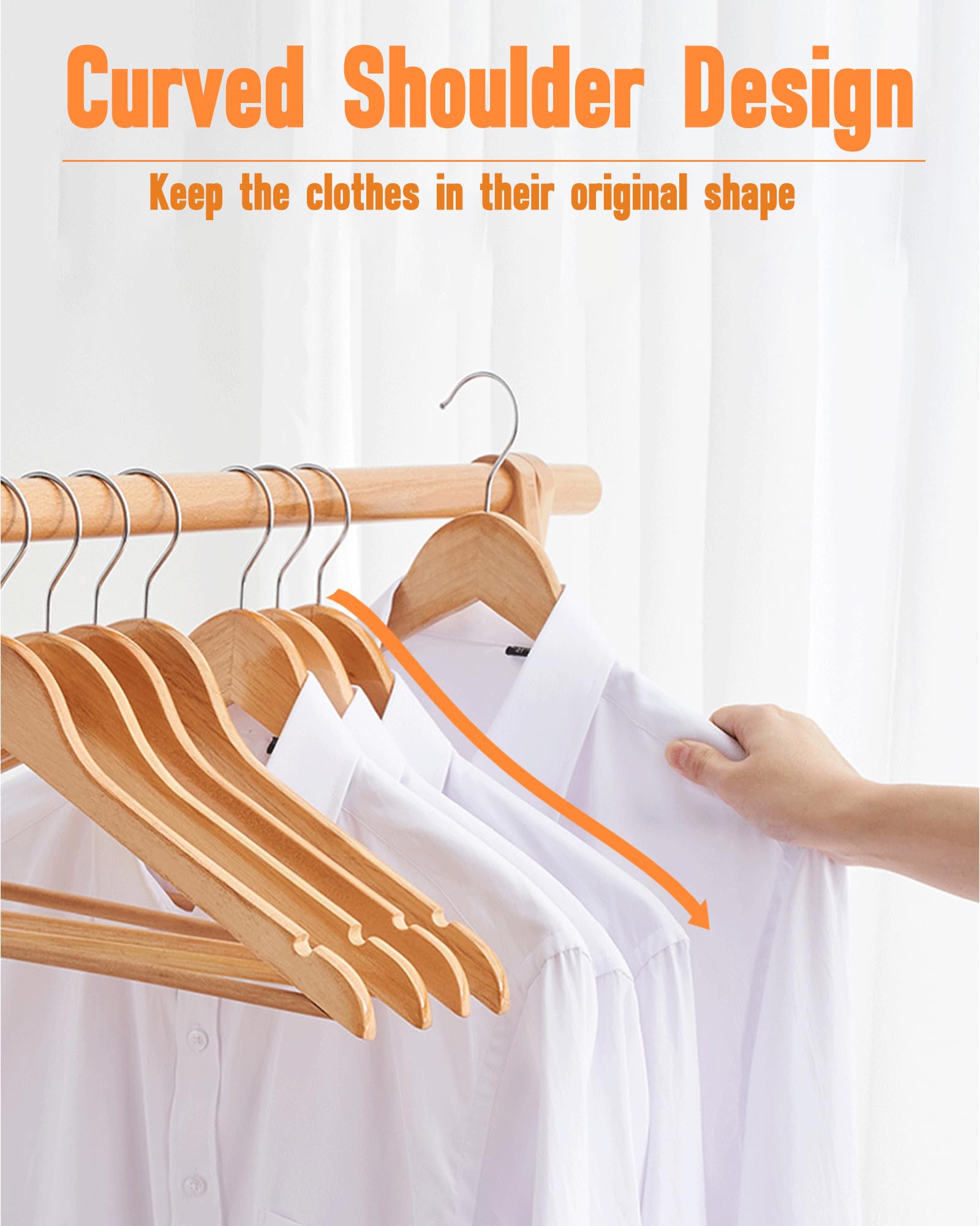 BGRQRIQ Wooden Hangers 20 Pack - Heavy Duty Shirt Hangers and Suit Hangers for Men - Perfect for Hanging Shirts, Suits, and Coats