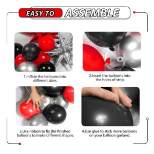 Red and Black Balloon Garland Arch Kit with Silver Red and Black Balloons for Anniversary Graduations Red and Black Birthday Decorations for Men Women