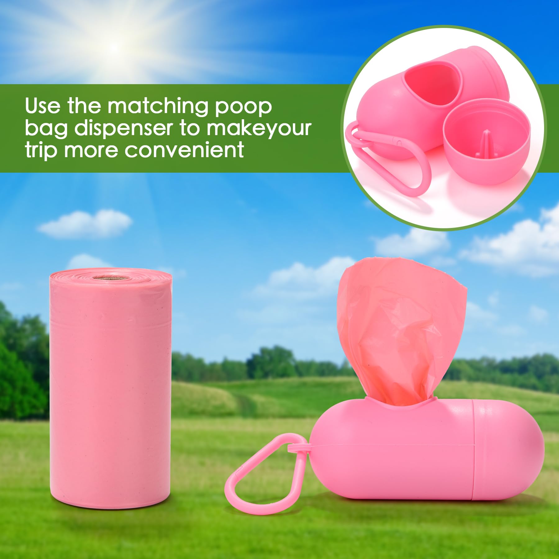 WDFAACK Biodegradable Pink Dog Poo Bags Lavender scent with Dispenser - 300 Large Poop Bags, Extra Thicken Strong Corn Starch Blended Compostable Leak Proof Poop Waste Bag for Dogs