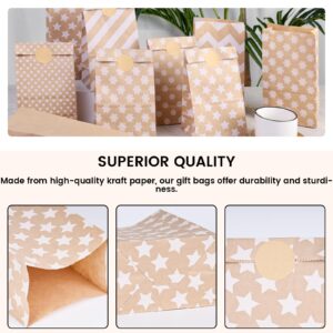 VGOODALL 24PCS Paper Bags with Stickers, Goodie Bags Party Favor Bags Polka Dot Striped Treat Bags Lunch Bags for Wedding Party Supplies