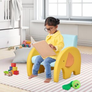 Kinsuite Elephant Toddler Armchair - Kids Single Couch Kids Accent Chair with Cute Design for Play Room Nursery Reading Resting Birthday Gift for 3-5 Years Old Boys & Girls, Blue & Yellow