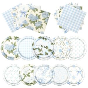 60pcs floral plates and napkins-blue white party supplies vintage flower tea party decorations for birthday,baby shower