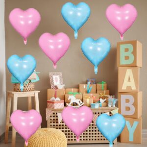 Pink Blue Heart Balloons, 18 Inch Pastel Blue Pink Foil Heart Balloons Pearl Pink Blue Heart Shape Mylar Balloons Baby Blue and Pink Party Balloons for Baby Shower Gender Reveal Birthday