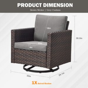 Artfurniz Patio Chairs Wicker Swivel Rocker - Oversize Patio Furniture Conversation Set Outdoor Swivel Glider 350LBS Max Load Outdoor Rocking Chairs with High Back for Porch Balcony Deck - Brown/Grey