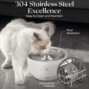 Standpoint Cat Water Fountain, 3L Ultra-Quiet Stainless Steel with White Bowl Dog & Cat Water Dispenser with Filter – Perfect for Pet Hydration