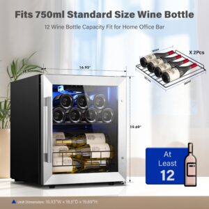 Yeego Small Wine Fridge Refrigerator, 12 Bottle 38-65℉ Wine Cooler Counter Top/Freestanding w/Anti-U V Glass Door Digital Temp Control for Champagne/Red/White/Sparkling Wine, Home, 1.6cu.ft, Black