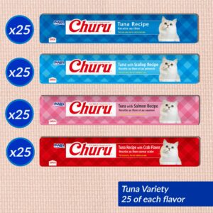 INABA Churu Cat Treats, Lickable, Squeezable Creamy Purée with Vitamin E, 0.5 Ounces per Tube, 100 Tubes Total, Tuna Variety