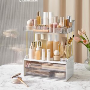 SONGMICS 4-Layer Makeup Organizer, Skincare Organizer, 4 Dividers, Anti-Slip Design, Bathroom Counter Organizer, Versatile for Vanity Bedroom Kitchen, Christmas Gift, Transparent UJKA021W02