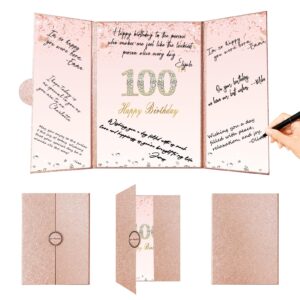 crenics rose gold 100th birthday decorations, creative 100th birthday guest sign in book alternative, 100th birthday signature book 12" x 18", great 100 years old birthday gifts for women