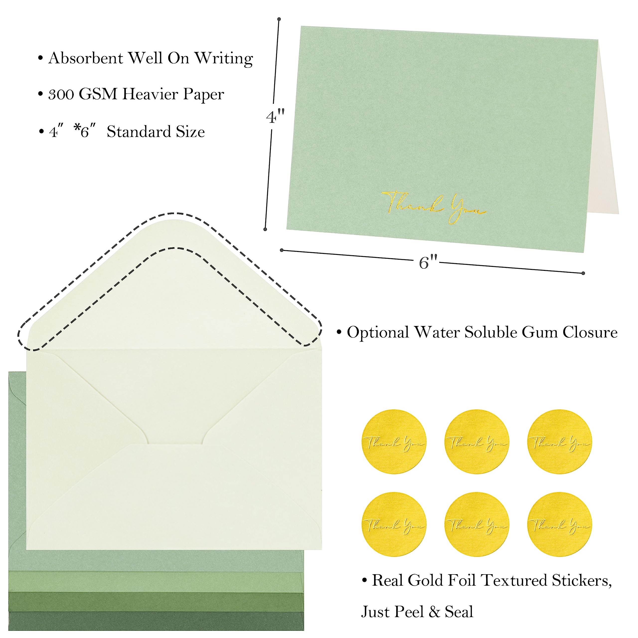 Crisky Shade of Sage Green Thank You Cards (25 Pack) with Craft Envelopes & Stickers Greeting Cards Bulk for Birthday, Baby Shower,Bridal Shower, Wedding, Graduation