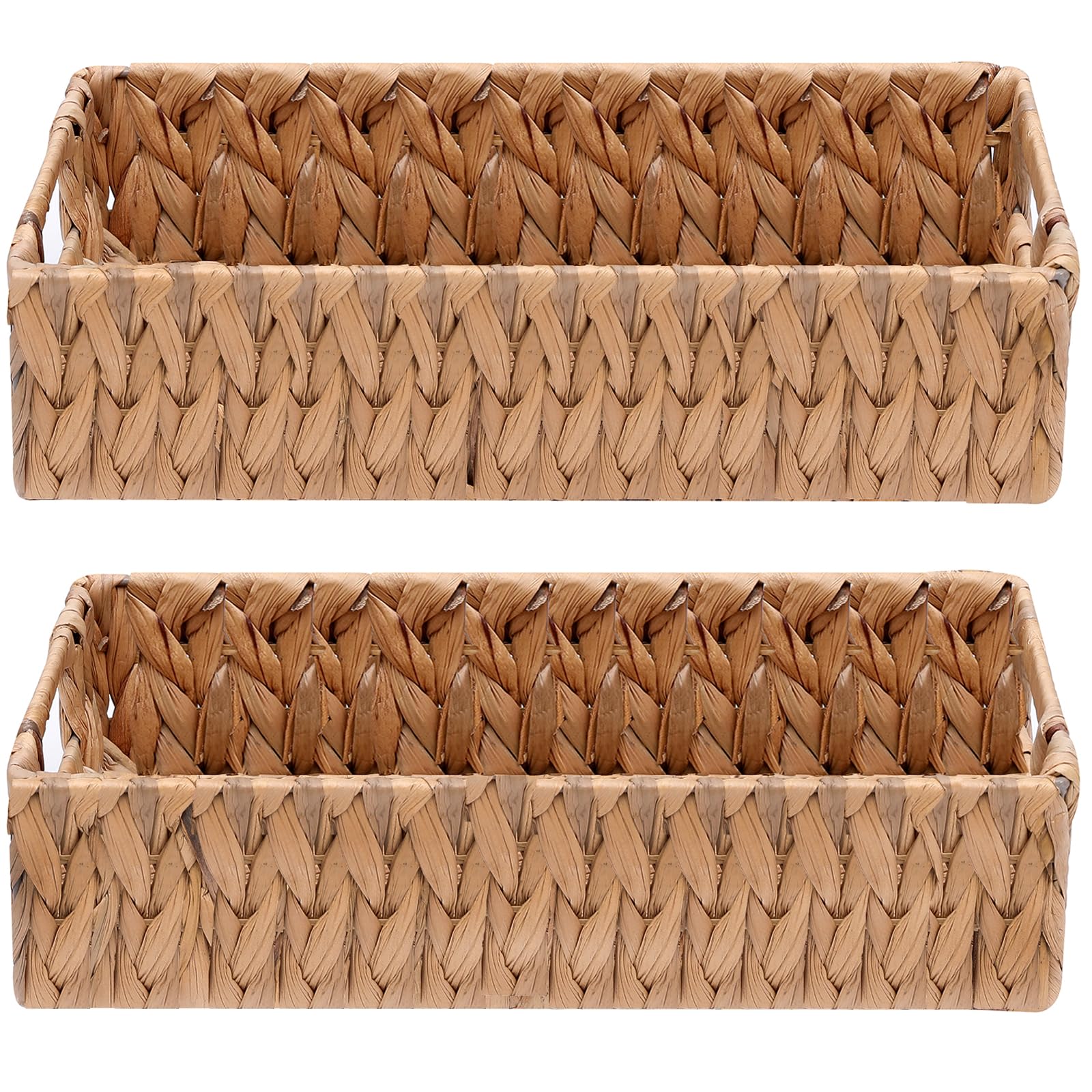 Wicker Storage Basket Water Hyacinth Baskets Pantry Storage Baskets,Wicker Open Storage Bins for Shelves,Handwoven Baskets for Bathroom,Decorative Basket with Handles,Set of 2 Pcs