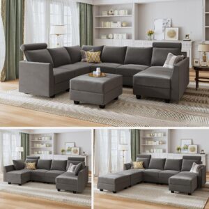 HONBAY 2 Pieces Headrest Module for Modular Sectional Sofa Velvet Extend Backrest Modular Couch High Back Sectional Sofa with Metal Frame,Grey