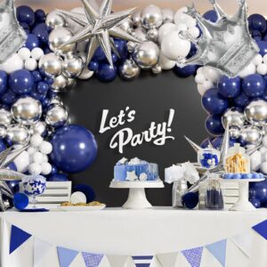 Navy Blue and Silver Balloon Garland Arch Kit with Blue and Silver Balloons for Prom Graduation Decorations Class of 2024 Wedding Anniversary Birthday Decorations for Men