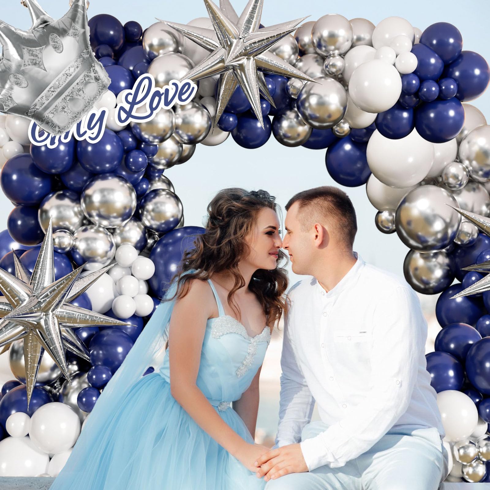 Navy Blue and Silver Balloon Garland Arch Kit with Blue and Silver Balloons for Prom Graduation Decorations Class of 2024 Wedding Anniversary Birthday Decorations for Men