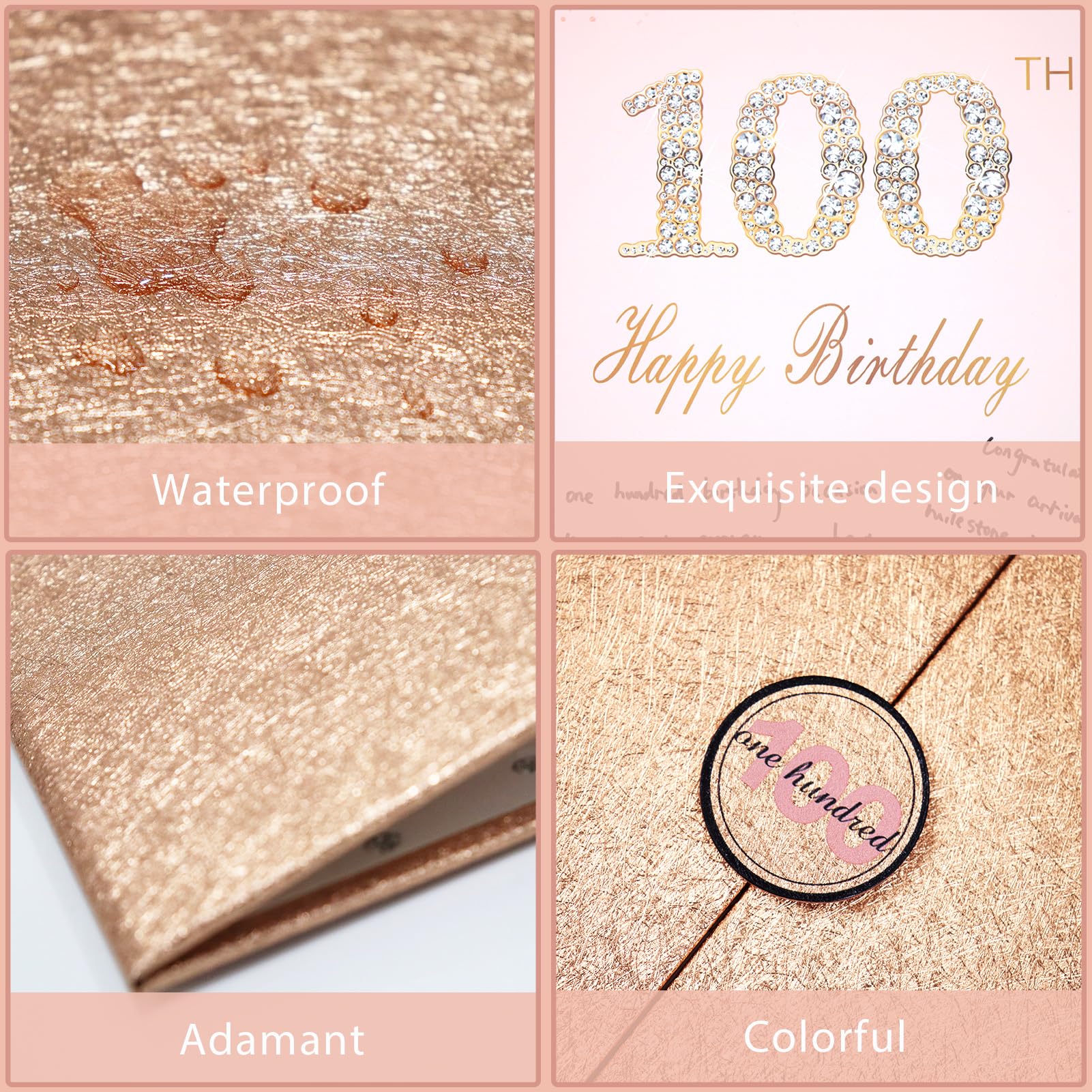 Crenics Rose Gold 100th Birthday Decorations, Creative 100th Birthday Guest Sign in Book Alternative, 100th Birthday Signature Book 12" x 18", Great 100 Years Old Birthday Gifts for Women