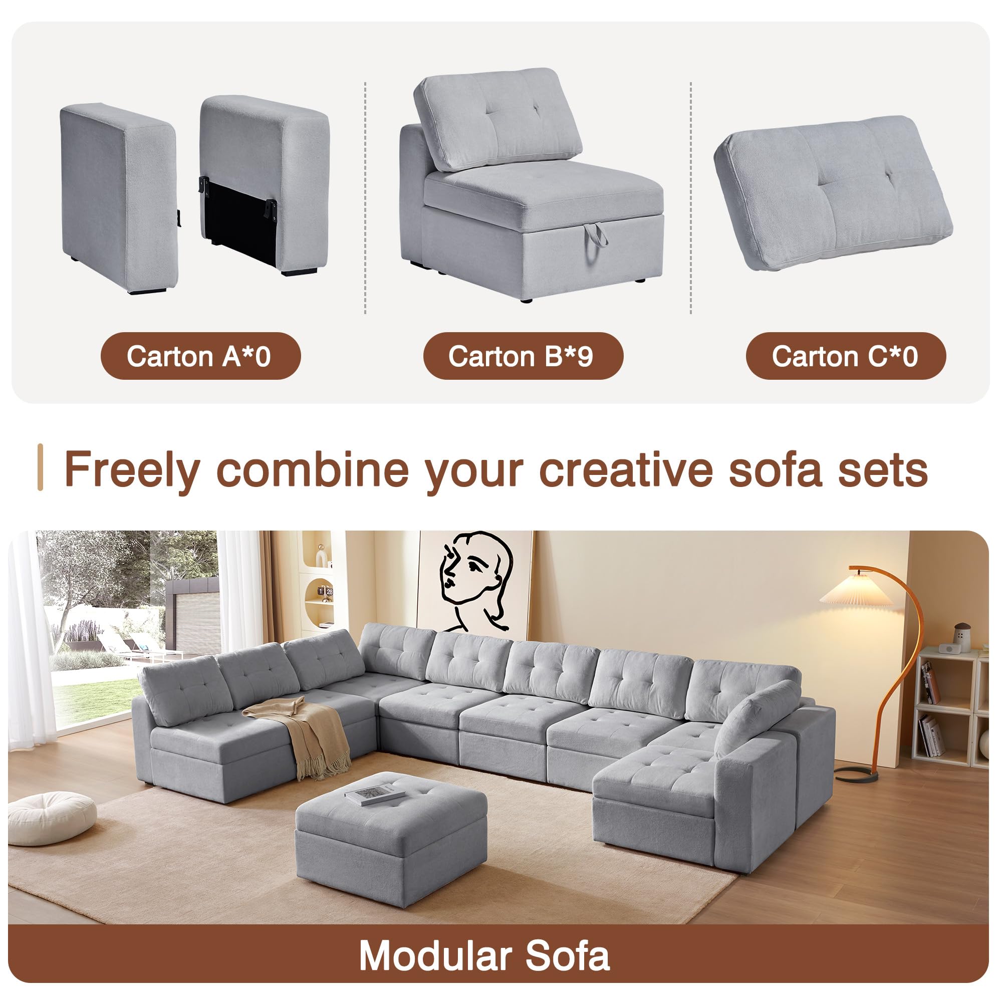 Convertible Modular Sectional Sofa Set Tufted Couch with Chaise and Storage for Living Room, Office, Large Spaces