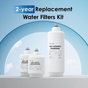 Waterdrop WD-G2-W WD-G2-B Replacement Filter 2-Year Combo, Pack of 2 WD-G2CF Filters and 1 WD-G2MRO Filter, Reduce PFAS