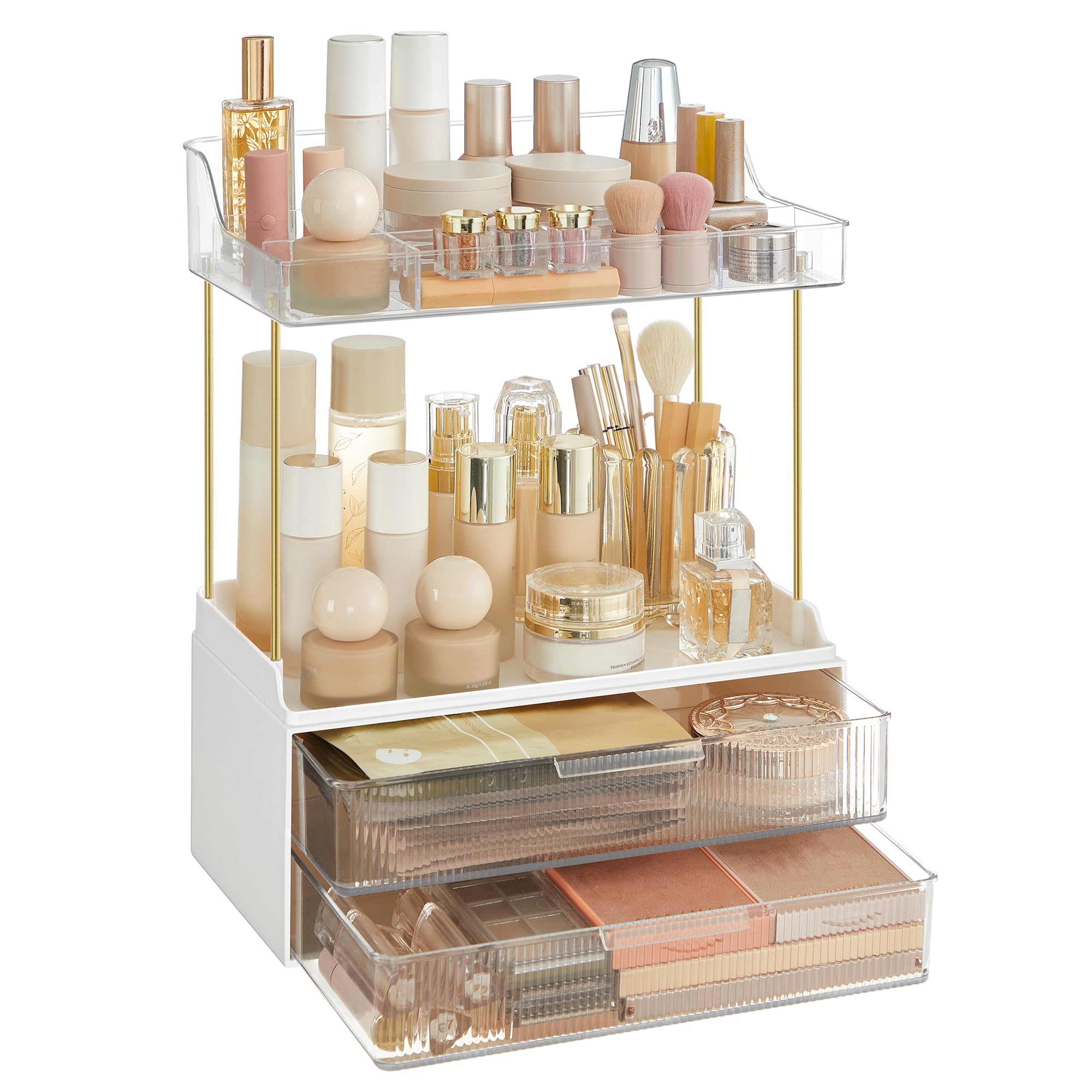 SONGMICS 4-Layer Makeup Organizer, Skincare Organizer, 4 Dividers, Anti-Slip Design, Bathroom Counter Organizer, Versatile for Vanity Bedroom Kitchen, Christmas Gift, Transparent UJKA021W02