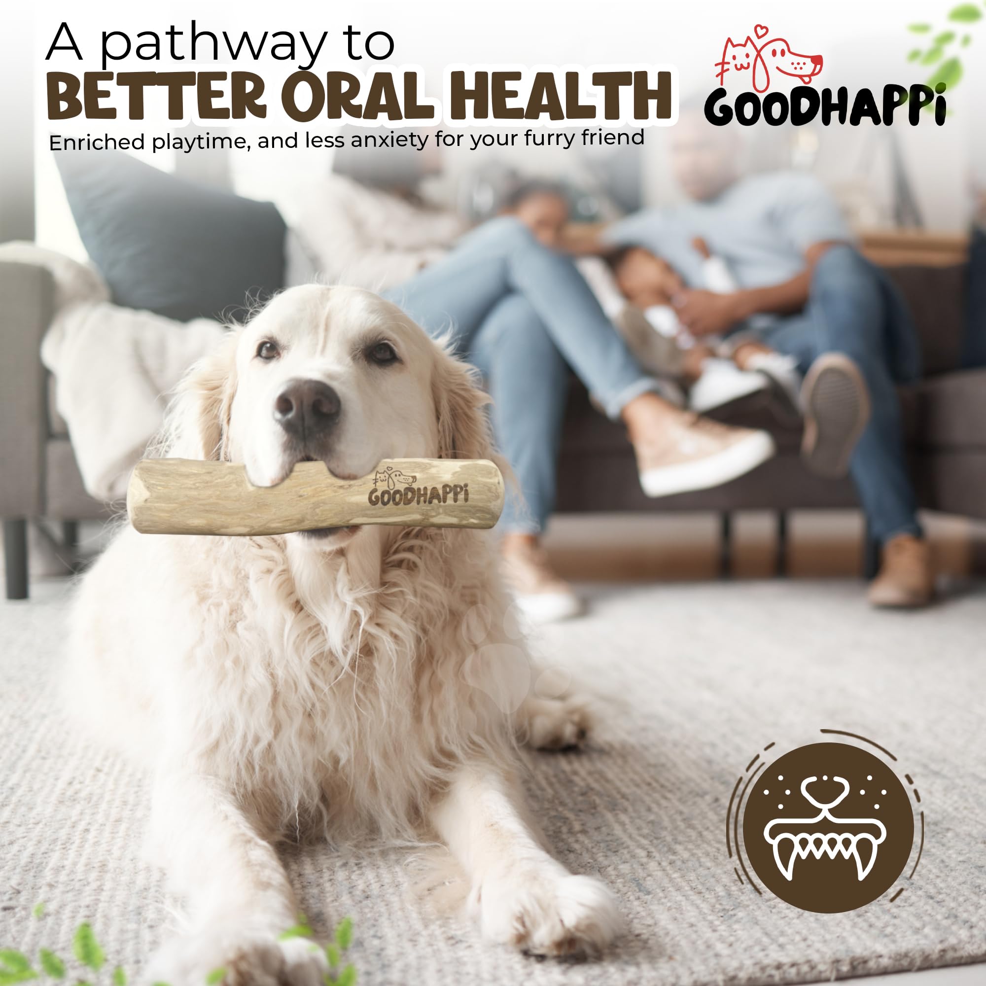 GOODHAPPI Natural Coffee Wood Dog Chew - Safe Wood Chews for Dogs, Perfect Chew Toys for Puppies 0-6 Months, Durable Coffee Stick Teething Toy for Puppies - Pack of 2 PCS