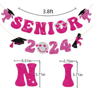 Senior 2024 Banner, Pre-strung Graduation Banner for Girls, 2024 Congrats Grad Party Decorations, Music High School College Graduation Bunting Sign, Pink Glitter