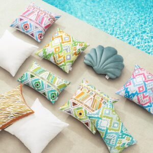 Ashler Boho Lumbar Outdoor Pillows, Turquoise/Green 12x20 Pillow Covers, Outdoor Pillows Waterproof Set of 2, Pillow Case for Patio, Couch, Water Resistant Indoor Outdoor Spring Summer Decorative