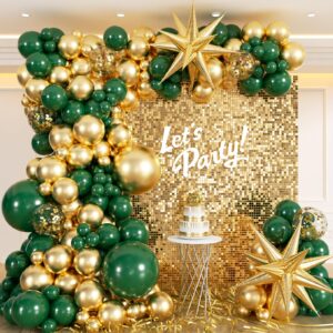 green and gold balloon arch kit, forest dark emerald green balloons metallic gold balloons for birthday forest theme baby shower wedding graduation party decorations