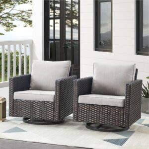 Artfurniz Patio Chairs Wicker Swivel Rocker - Oversize Patio Furniture Conversation Set Outdoor Swivel Glider 350LBS Max Load Outdoor Rocking Chairs with High Back for Porch Balcony Deck - Brown/Beige