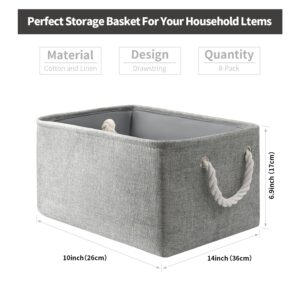 SAMORADREA Storage Baskets 8 Pack Decorative Baskets Storage Box Cubes Containers W/Handles for Clothes Books, Home, Office, Bedroom, Parlor, Garage (Grey)