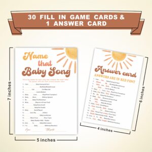 Name That Baby Song Game Kits For Baby Shower - 30 Double-Sided Fill In Watercolor Sunshine Style Game Cards 1 Answer Card For Gender Reveal, Baby Announcement, Party Favor & Supplies - C10