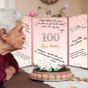 Crenics Rose Gold 100th Birthday Decorations, Creative 100th Birthday Guest Sign in Book Alternative, 100th Birthday Signature Book 12" x 18", Great 100 Years Old Birthday Gifts for Women