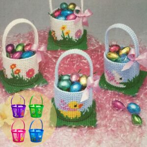 BFL Easter Baskets with Clear Printed Panels, 7x5 Inches Easter Egg Hunt Parade Decoration Gift Giving Craft Projects Table Centerpieces Keepsakes Easy Carry Seasonal Holiday Occasional Game Pack of 4