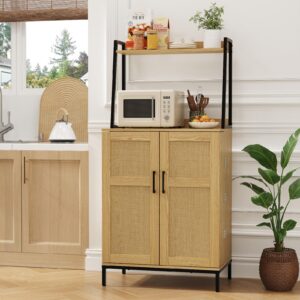 lifewit 49.6" kitchen pantry storage cabinet with rattan doors&adjustable shelves, microwave stand coffee bar cabinet for dining, living room, natural