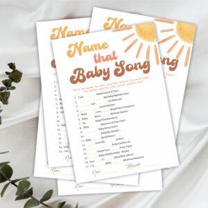 Name That Baby Song Game Kits For Baby Shower - 30 Double-Sided Fill In Watercolor Sunshine Style Game Cards 1 Answer Card For Gender Reveal, Baby Announcement, Party Favor & Supplies - C10