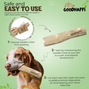 GOODHAPPI Natural Coffee Wood Dog Chew - Safe Wood Chews for Dogs, Perfect Chew Toys for Puppies 0-6 Months, Durable Coffee Stick Teething Toy for Puppies - Pack of 2 PCS