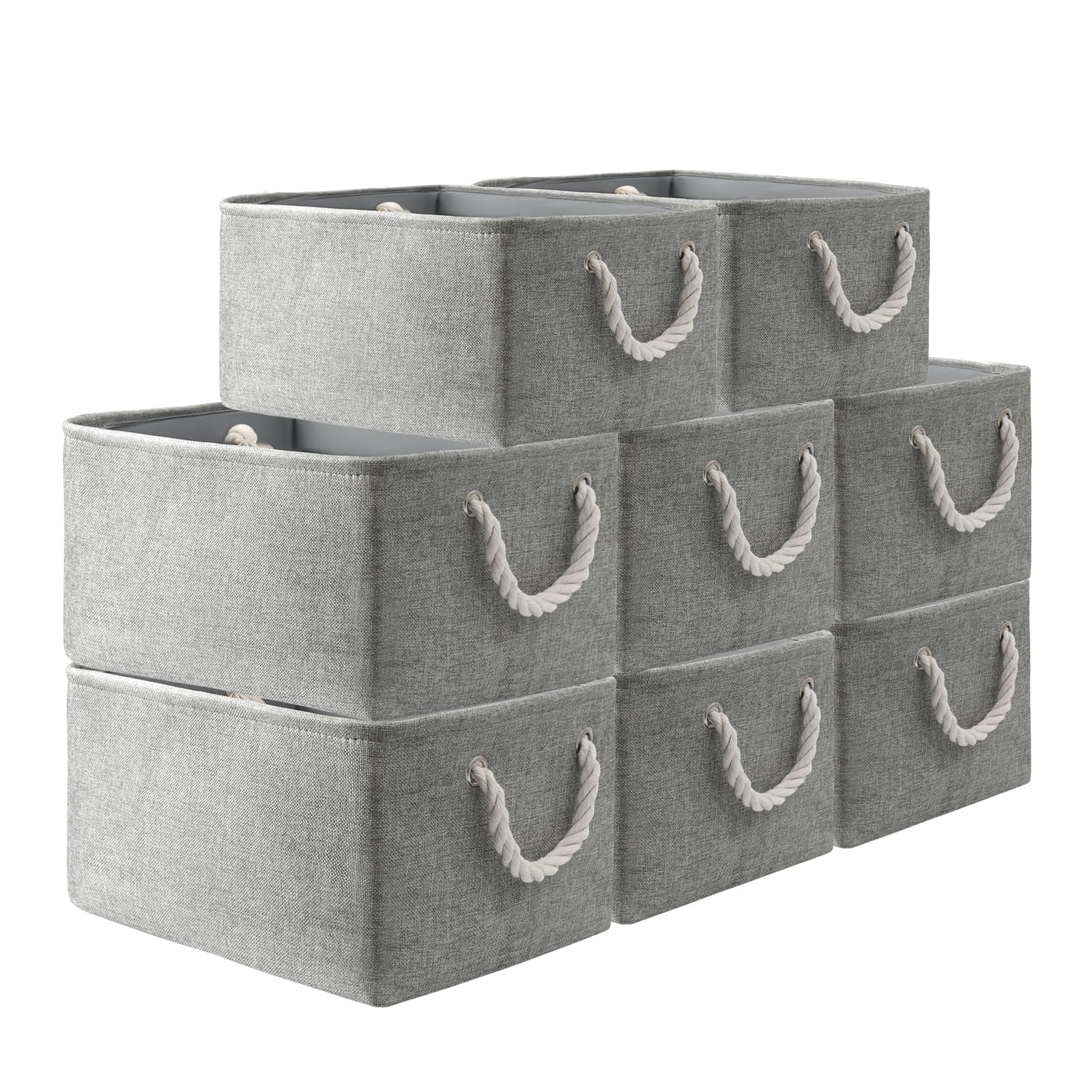 SAMORADREA Storage Baskets 8 Pack Decorative Baskets Storage Box Cubes Containers W/Handles for Clothes Books, Home, Office, Bedroom, Parlor, Garage (Grey)