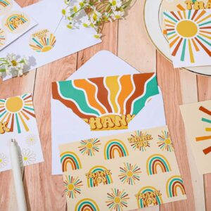 JarThenaAMCS 30 Packs Boho Sun Thank You Cards Groovy Retro Sunshine Greeting Cards with Envelopes and Stickers Here Comes the Son Blank Note Cards for Baby Shower Birthday Party Supplies