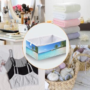 QUGRL Sunny Summer Beach Storage Bins Cube Tropical Palm Tree Clothes Storage Basket Foldable Storage Box Organizer for Shelves Closet Cabinet Office Dorm Bedroom 11x11 in