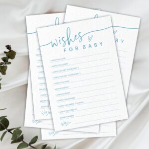 Wishes for Baby Game Set for Baby Shower - Minimalism White & Blue - 30 Double-Sided Fill in Style Game Cards for Gender Reveal, Baby Announcement, Party Favor & Supplies - C05