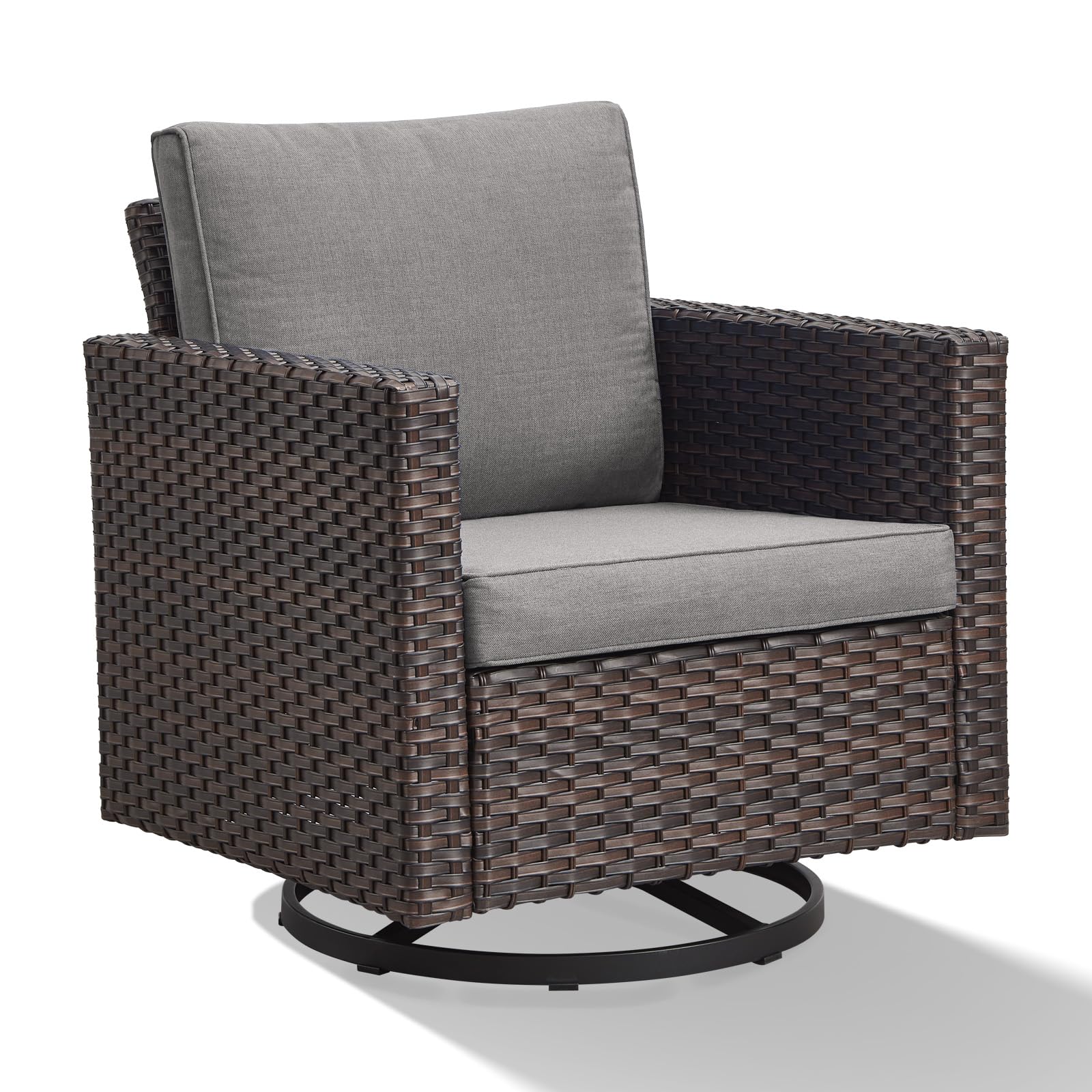 Artfurniz Patio Chairs Wicker Swivel Rocker - Oversize Patio Furniture Conversation Set Outdoor Swivel Glider 350LBS Max Load Outdoor Rocking Chairs with High Back for Porch Balcony Deck - Brown/Grey