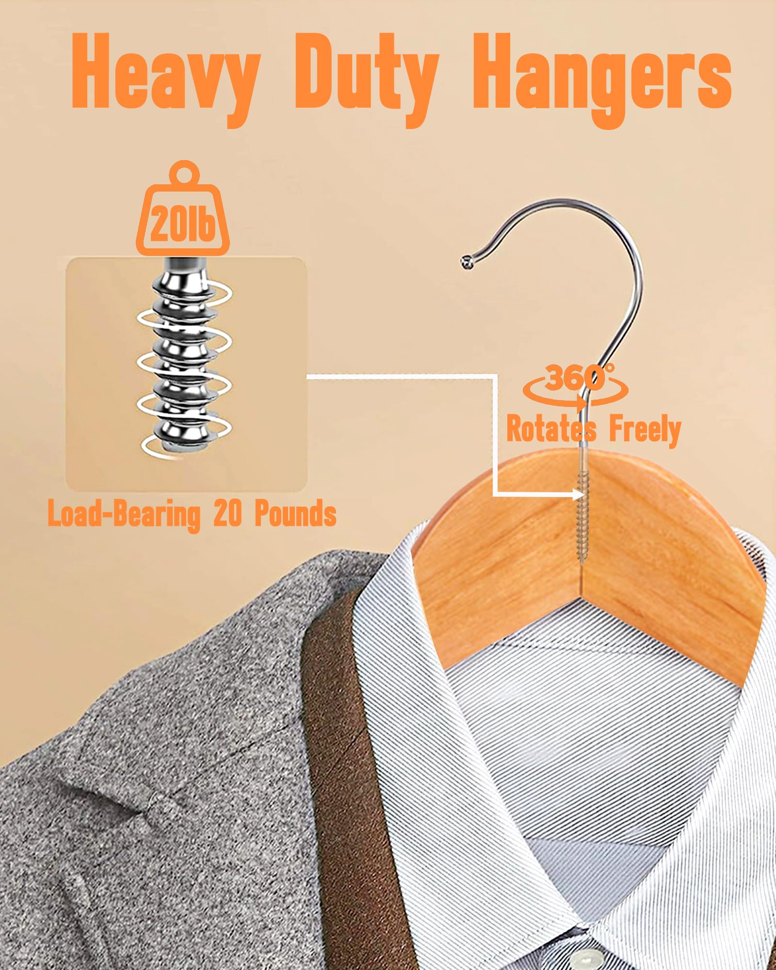 BGRQRIQ Wooden Hangers 20 Pack - Heavy Duty Shirt Hangers and Suit Hangers for Men - Perfect for Hanging Shirts, Suits, and Coats