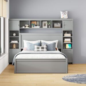 Harper & Bright Designs Queen Platform Bed with All-in-One Cabinet, Shelf and Sockets, Wood Queen Beds with 2 Storage Drawers and Trundle, Queen Size Bed Frame for Bed Room, No Box Spring Needed,Gray